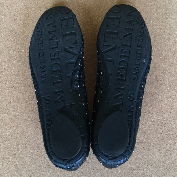 Sam Edelman Studded Black Reptile Leather Flats - Picture 5 of 6